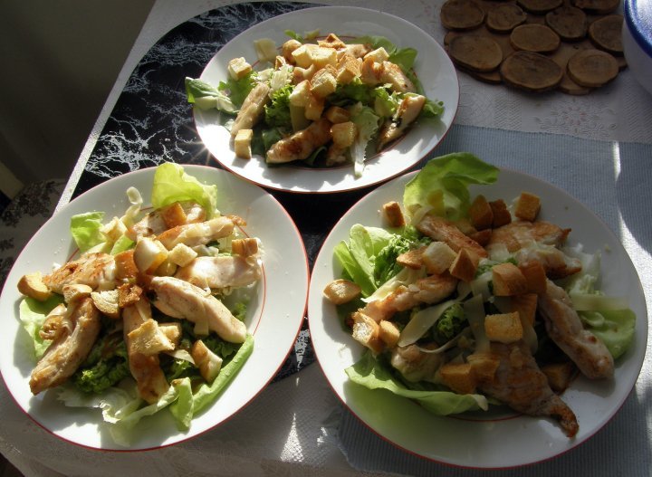 Směs listových salátů a grilované kuře